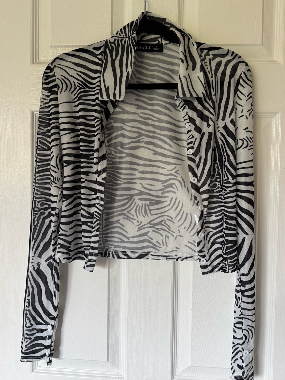 Lioness Black and White Zebra Print Cropped Button-Up Top